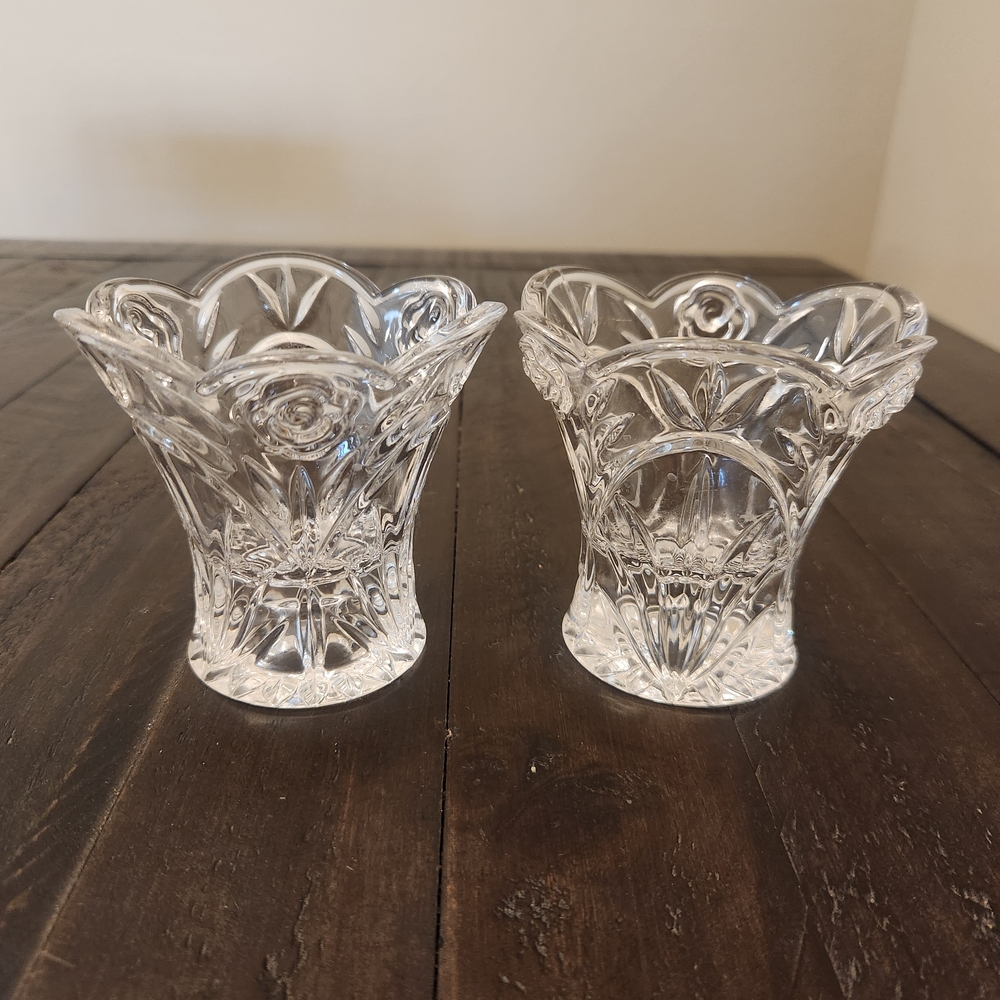 Princess House "American Rose" 24% Lead Crystal Candle Votive Holders